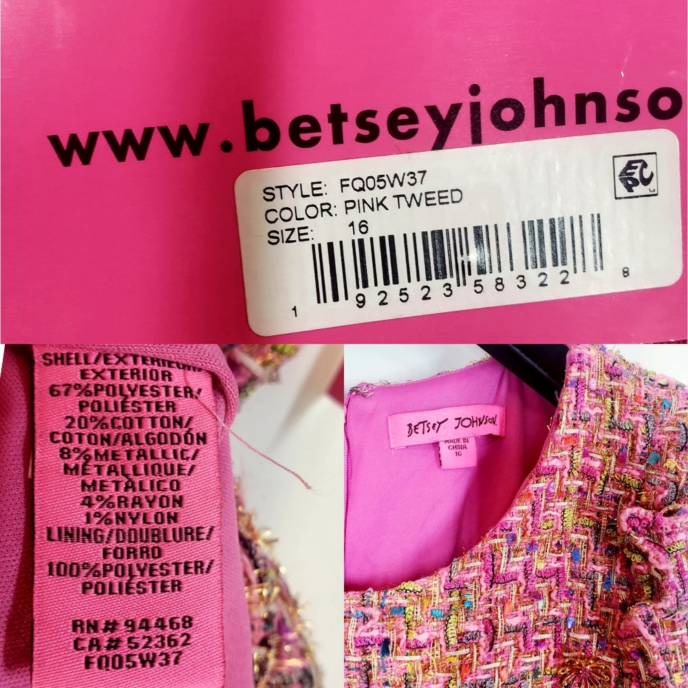 NWT BETSEY JOHNSON Rhinestone-Ruffle Tweed Dress - Picture 5 of 11